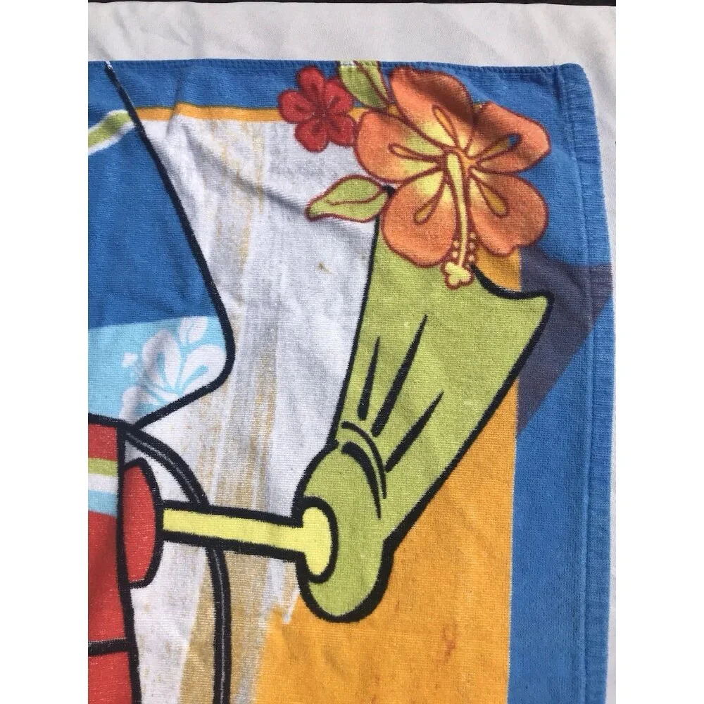 Vtg Y2K SpongeBob Ready Action Beach Towel Nickelodeon 28”x53” Surfboards Retro